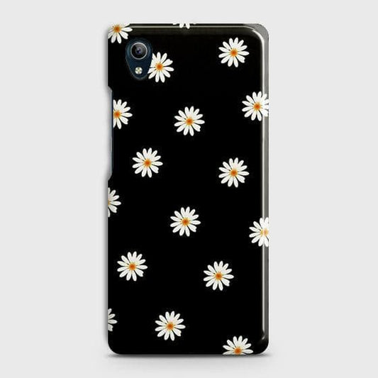 Vivo Y1s Cover - Matte Finish - White Bloom Flowers with Black Background Printed Hard Case with Life Time Colors Guarantee