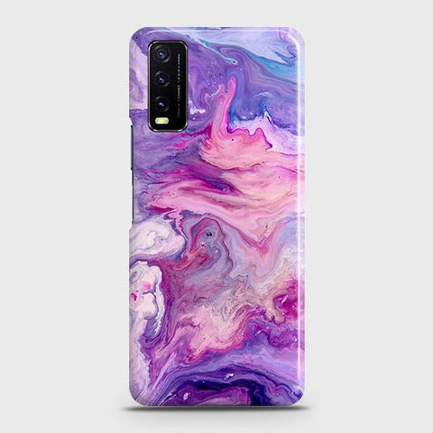 Vivo Y20 Cover - Chic Blue Liquid Marble Printed Hard Case with Life Time Colors Guarantee ( Fast Delivery )