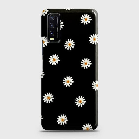 Vivo Y20A Cover - Matte Finish - White Bloom Flowers with Black Background Printed Hard Case with Life Time Colors Guarantee ( Fast Delivery )