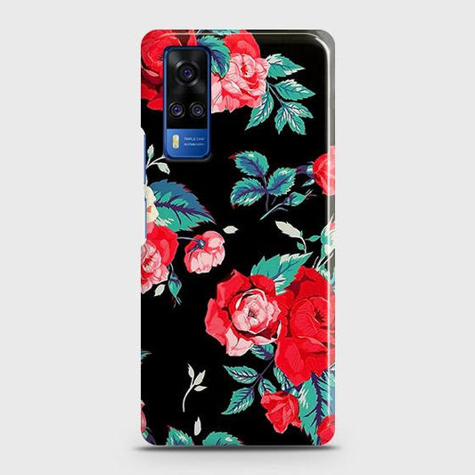 Vivo Y51 2020 Cover - Luxury Vintage Red Flowers Printed Hard Case with Life Time Colors Guarantee