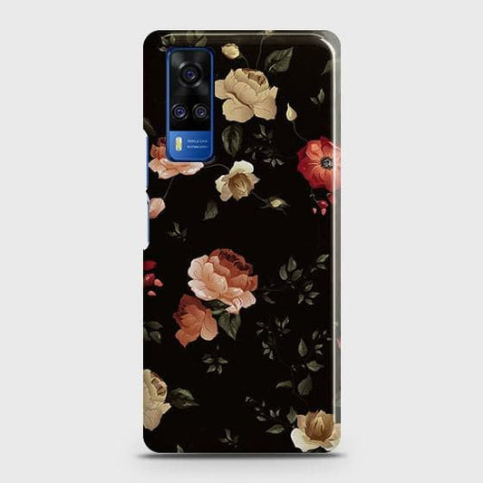 Vivo Y51 2020 Cover - Matte Finish - Dark Rose Vintage Flowers Printed Hard Case with Life Time Colors Guarantee