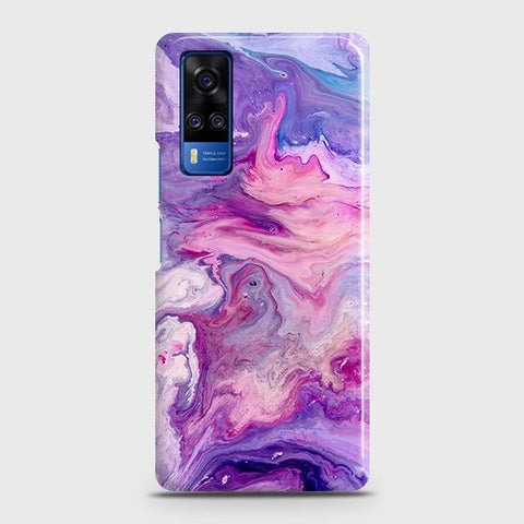 Vivo Y51 2020 Cover - Chic Blue Liquid Marble Printed Hard Case with Life Time Colors Guarantee