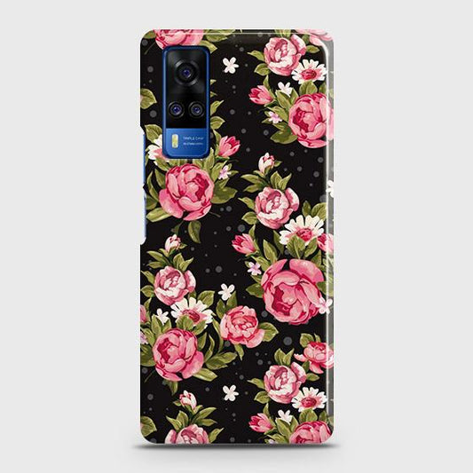 Vivo Y53s 4G Cover - Trendy Pink Rose Vintage Flowers Printed Hard Case with Life Time Colors Guarantee