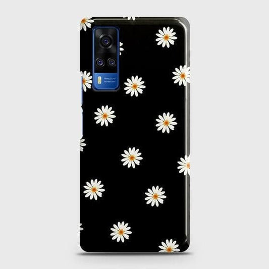 Vivo Y53s 4G Cover - Matte Finish - White Bloom Flowers with Black Background Printed Hard Case with Life Time Colors Guarantee