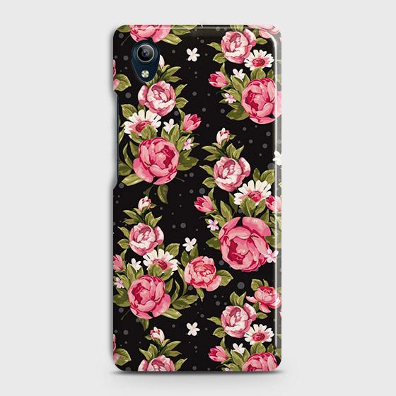 Vivo Y90 Cover - Trendy Pink Rose Vintage Flowers Printed Hard Case with Life Time Colors Guarantee