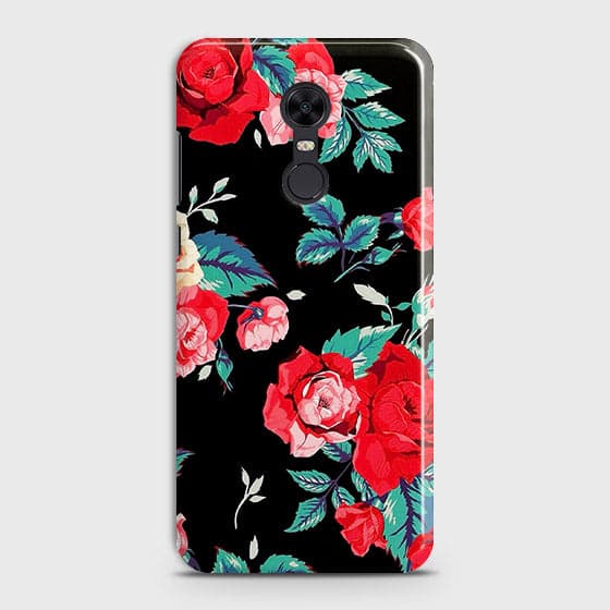 Xiaomi Redmi 5 Cover - Luxury Vintage Red Flowers Printed Hard Case with Life Time Colors Guarantee