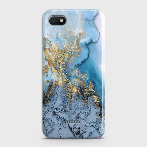 Xiaomi Redmi 6A - Trendy Golden & Blue Ocean Marble Printed Hard Case with Life Time Colors Guarantee