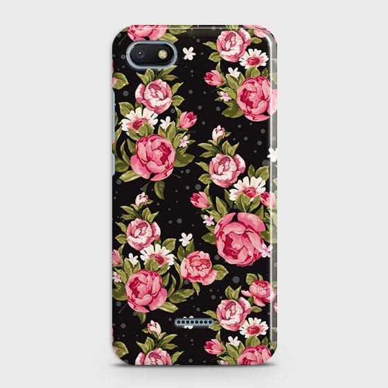 Xiaomi Redmi 6A Cover - Trendy Pink Rose Vintage Flowers Printed Hard Case with Life Time Colors Guarantee