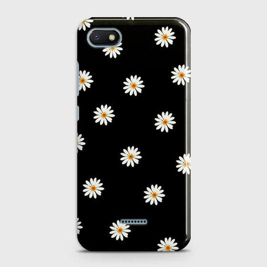 Xiaomi Redmi 6A Cover - Matte Finish - White Bloom Flowers with Black Background Printed Hard Case with Life Time Colors Guarantee