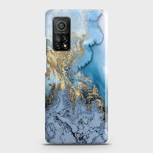 Xiaomi Mi 10T Cover - Trendy Golden & Blue Ocean Marble Printed Hard Case with Life Time Colors Guarantee