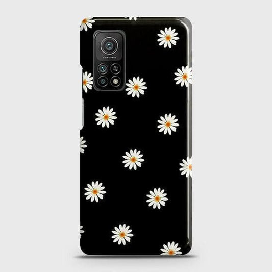 Xiaomi Mi 10T Cover - Matte Finish - White Bloom Flowers with Black Background Printed Hard Case with Life Time Colors Guarantee