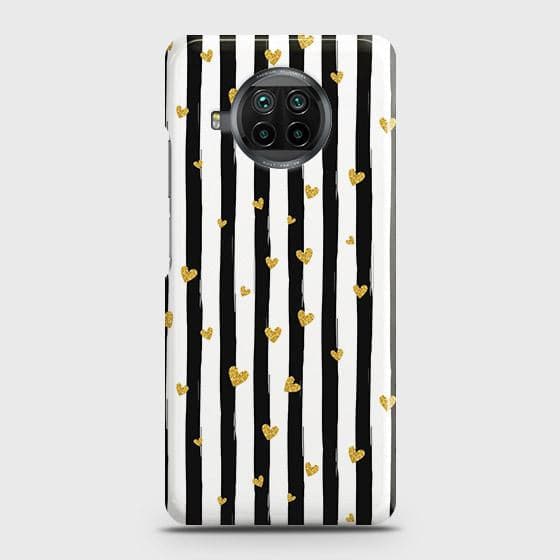 Xiaomi Mi 10T Lite Cover - Trendy Black & White Lining With Golden Hearts Printed Hard Case with Life Time Colors Guarantee