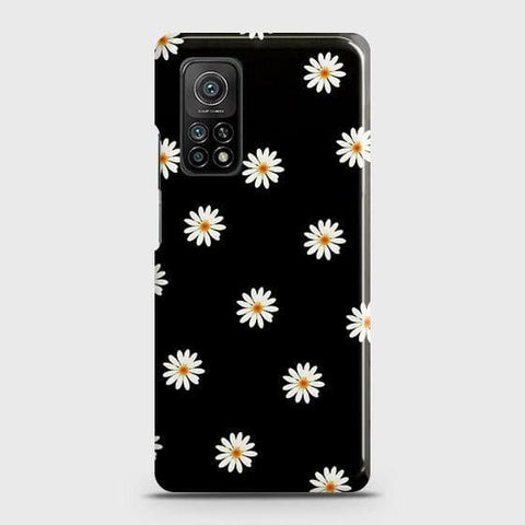 Xiaomi Mi 10T Pro Cover - Matte Finish - White Bloom Flowers with Black Background Printed Hard Case with Life Time Colors Guarantee