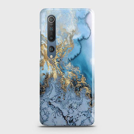 Xiaomi Mi 10 Cover - Trendy Golden & Blue Ocean Marble Printed Hard Case with Life Time Colors Guarantee