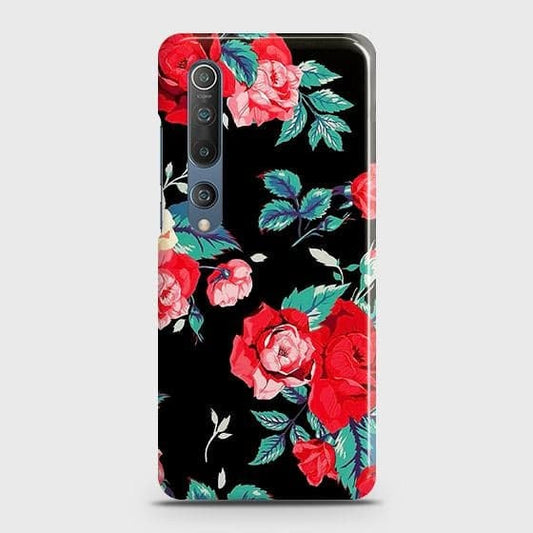 Xiaomi Mi 10 Cover - Luxury Vintage Red Flowers Printed Hard Case with Life Time Colors Guarantee