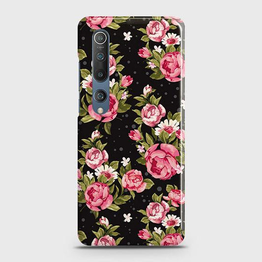 Xiaomi Mi 10 Cover - Trendy Pink Rose Vintage Flowers Printed Hard Case with Life Time Colors Guarantee