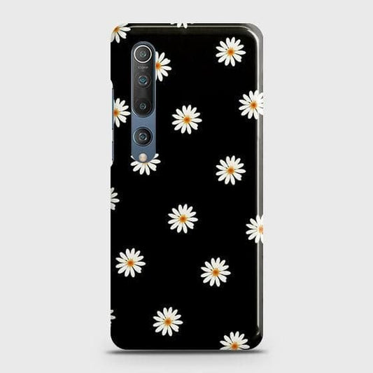 Xiaomi Mi 10 Cover - Matte Finish - White Bloom Flowers with Black Background Printed Hard Case with Life Time Colors Guarantee