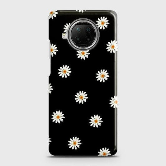 Xiaomi Mi 10i Cover - Matte Finish - White Bloom Flowers with Black Background Printed Hard Case with Life Time Colors Guarantee