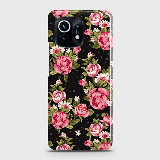 Xiaomi Mi 11 Cover - Trendy Pink Rose Vintage Flowers Printed Hard Case with Life Time Colors Guarantee
