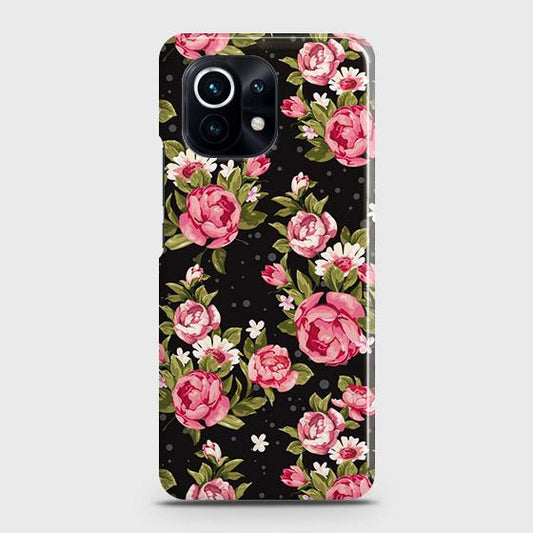 Xiaomi Mi 11 Lite Cover - Trendy Pink Rose Vintage Flowers Printed Hard Case with Life Time Colors Guarantee