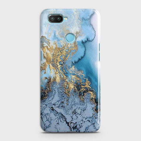 Xiaomi Mi 8 Lite - Trendy Golden & Blue Ocean Marble Printed Hard Case with Life Time Colors Guarantee