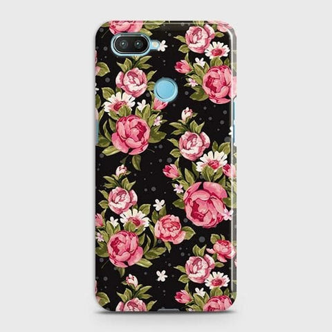 Xiaomi Mi 8 Lite Cover - Trendy Pink Rose Vintage Flowers Printed Hard Case with Life Time Colors Guarantee