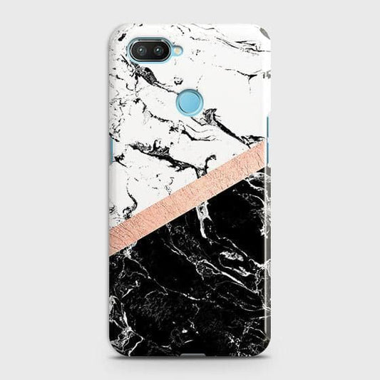 Xiaomi Mi 8 Lite Cover - Black & White Marble With Chic RoseGold Strip Case with Life Time Colors Guarantee