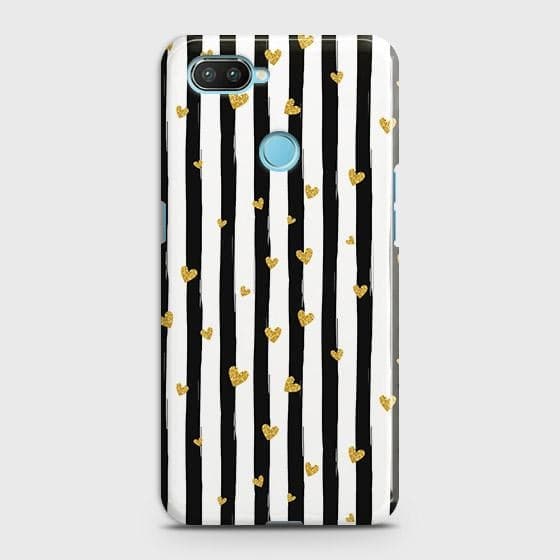 Xiaomi Mi 8 Lite Cover - Trendy Black & White Lining  With Golden Hearts Printed Hard Case with Life Time Colors Guarantee