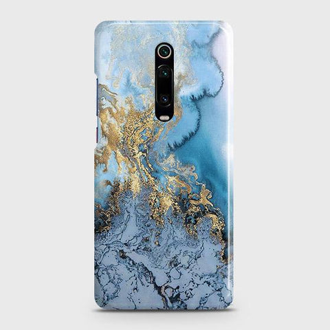 Xiaomi Mi 9T Cover - Trendy Golden & Blue Ocean Marble Printed Hard Case with Life Time Colors Guarantee
