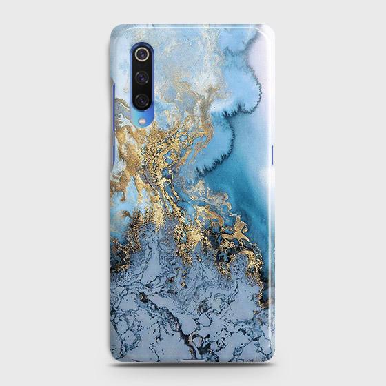 Xiaomi Mi 9 Cover - Trendy Golden & Blue Ocean Marble Printed Hard Case with Life Time Colors Guarantee