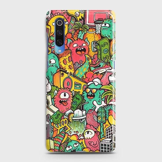 Xiaomi Mi 9 Cover - Matte Finish - Candy Colors Trendy Sticker Collage Printed Hard Case with Life Time Colors Guarantee