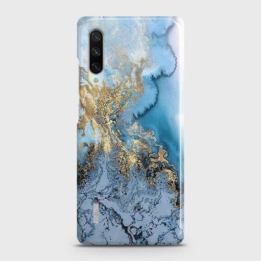 Xiaomi Mi A3 Cover - Trendy Golden & Blue Ocean Marble Printed Hard Case with Life Time Colors Guarantee