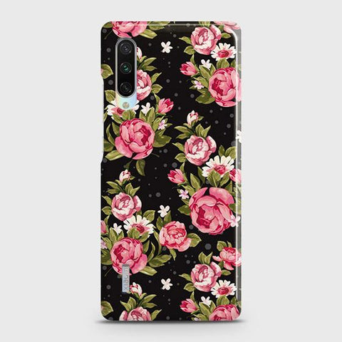 Xiaomi Mi A3 Cover - Trendy Pink Rose Vintage Flowers Printed Hard Case with Life Time Colors Guarantee