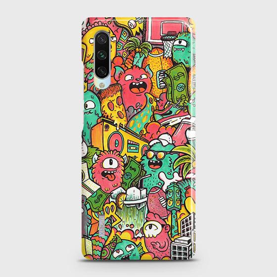Xiaomi Mi A3 Cover - Matte Finish - Candy Colors Trendy Sticker Collage Printed Hard Case with Life Time Colors Guarantee