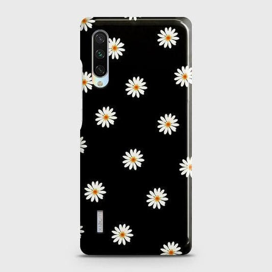 Xiaomi Mi A3 Cover - Matte Finish - White Bloom Flowers with Black Background Printed Hard Case with Life Time Colors Guarantee