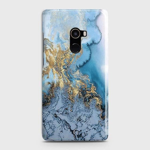 Xiaomi Mi Mix 2Cover - Trendy Golden & Blue Ocean Marble Printed Hard Case with Life Time Colors Guarantee
