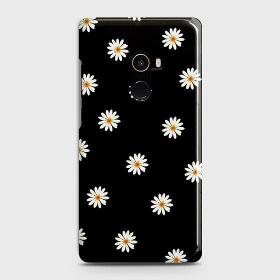 Xiaomi Mi Mix 2 Cover - Matte Finish - White Bloom Flowers with Black Background Printed Hard Case with Life Time Colors Guarantee