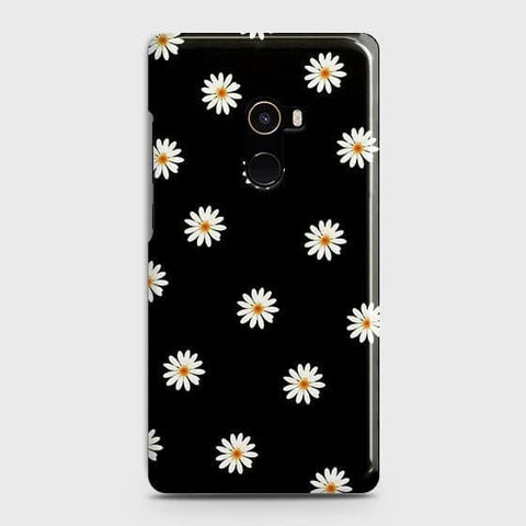 Xiaomi Mi Mix 2 Cover - Matte Finish - White Bloom Flowers with Black Background Printed Hard Case with Life Time Colors Guarantee