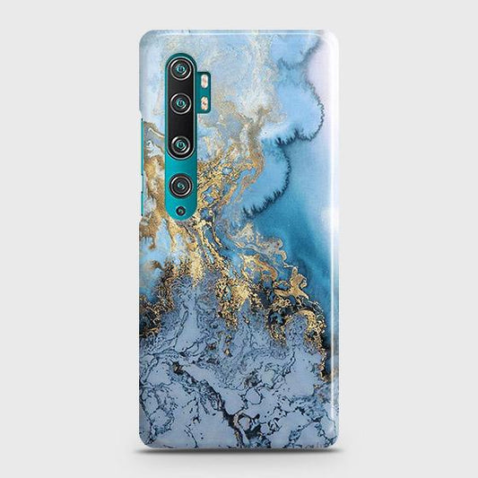 Xiaomi Mi Note 10 Cover - Trendy Golden & Blue Ocean Marble Printed Hard Case with Life Time Colors Guarantee