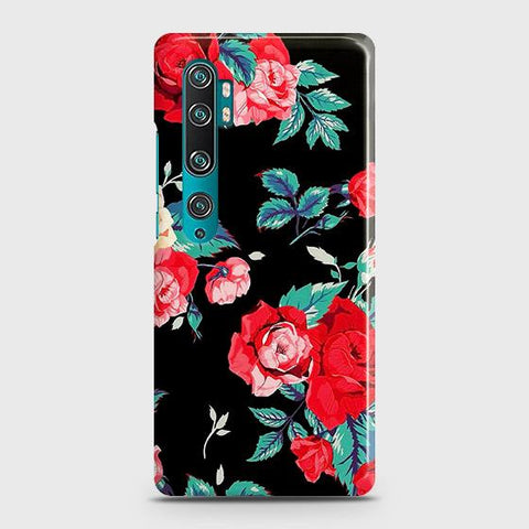 Xiaomi Mi Note 10 Cover - Luxury Vintage Red Flowers Printed Hard Case with Life Time Colors Guarantee
