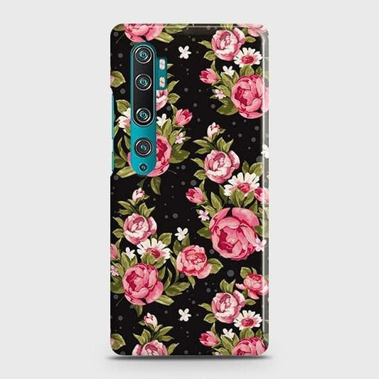 Xiaomi Mi Note 10 Cover - Trendy Pink Rose Vintage Flowers Printed Hard Case with Life Time Colors Guarantee