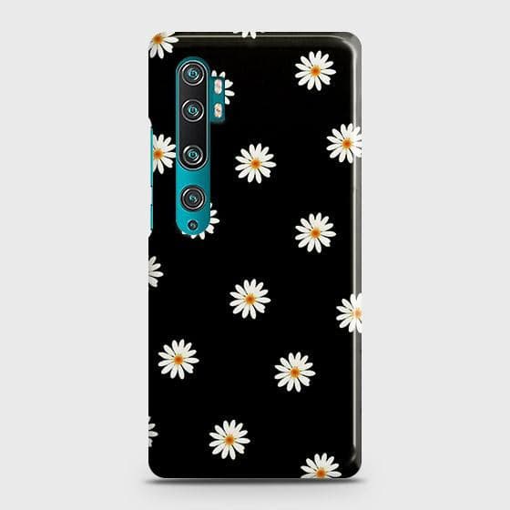 Xiaomi Mi Note 10 Cover - Matte Finish - White Bloom Flowers with Black Background Printed Hard Case with Life Time Colors Guarantee