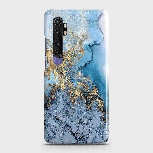 Xiaomi Mi Note 10 Lite Cover ( Some Extra Space in Camera Hole) - Trendy Golden & Blue Ocean Marble Printed Hard Case with Life Time Colors Guarantee B84