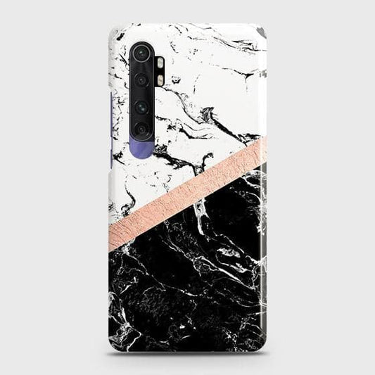 Xiaomi Mi Note 10 Lite Cover ( Some Extra Space in Camera Hole) - Black & White Marble With Chic RoseGold Strip Case with Life Time Colors Guarantee