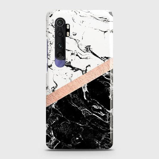 Xiaomi Mi Note 10 Lite Cover ( Some Extra Space in Camera Hole) - Black & White Marble With Chic RoseGold Strip Case with Life Time Colors Guarantee ( Fast Delivery )