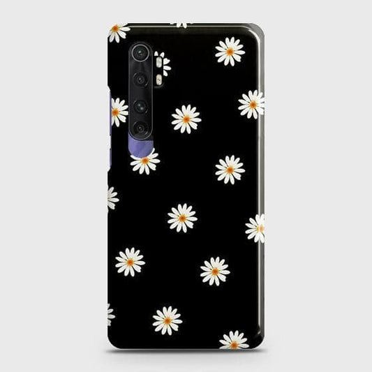 Xiaomi Mi Note 10 Lite Cover ( Some Extra Space in Camera Hole) - Matte Finish - White Bloom Flowers with Black Background Printed Hard Case with Life Time Colors Guarantee