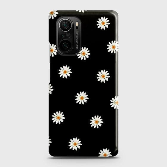 Xiaomi Poco F3 Cover - Matte Finish - White Bloom Flowers with Black Background Printed Hard Case with Life Time Colors Guarantee