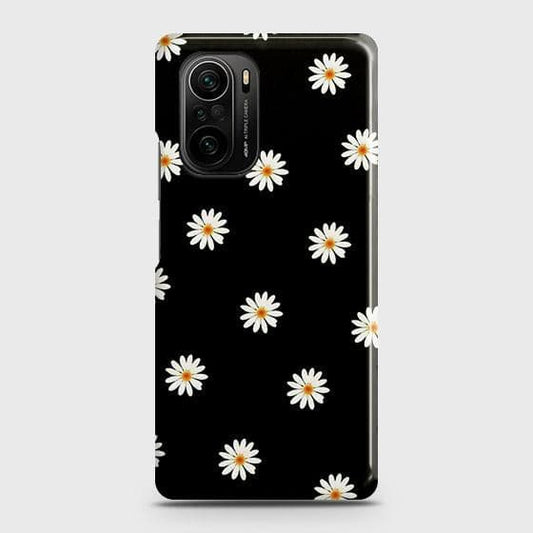 Xiaomi Poco F3 Cover - Matte Finish - White Bloom Flowers with Black Background Printed Hard Case with Life Time Colors Guarantee
