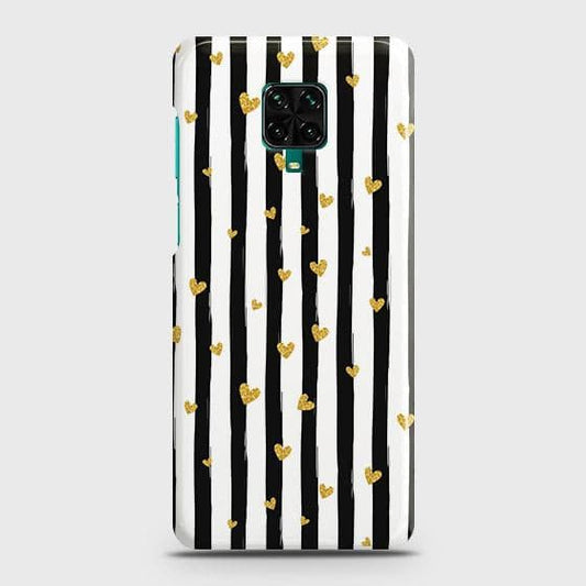 Xiaomi Poco M2 Pro Cover - Trendy Black & White Lining With Golden Hearts Printed Hard Case with Life Time Colors Guarantee