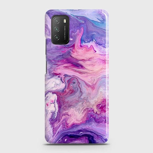 Xiaomi Redmi 9T Cover - Chic Blue Liquid Marble Printed Hard Case with Life Time Colors Guarantee
